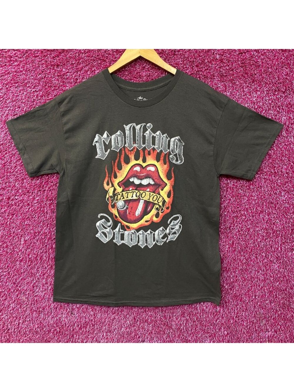 Rolling Stones Flaming Tattoo Tongue Graphic T-Shirt Large
